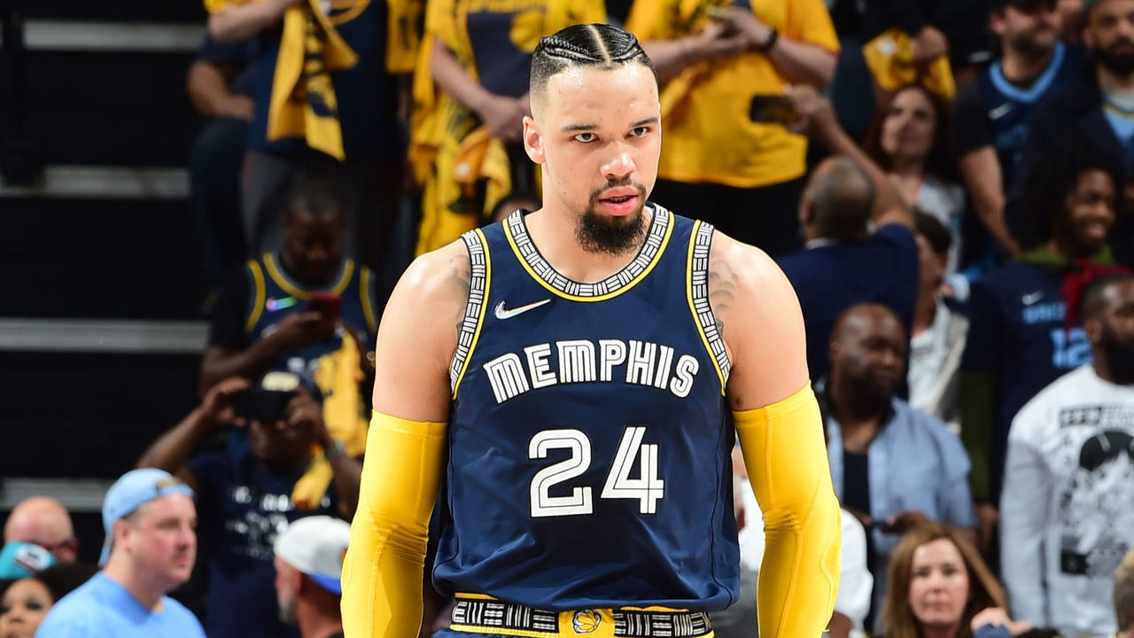 MEMPHIS, TN - MAY 3: Dillon Brooks #24 of the Memphis Grizzlies looks on during the game against the Golden State Warriors during Game 2 of the 2022 NBA Playoffs Western Conference Semifinals on May 3, 2022 at FedExForum in Memphis, Tennessee. NOTE TO USER: User expressly acknowledges and agrees that, by downloading and or using this photograph, user is consenting to the terms and conditions of Getty Images License Agreement. Mandatory Copyright Notice: Copyright 2022 NBAE