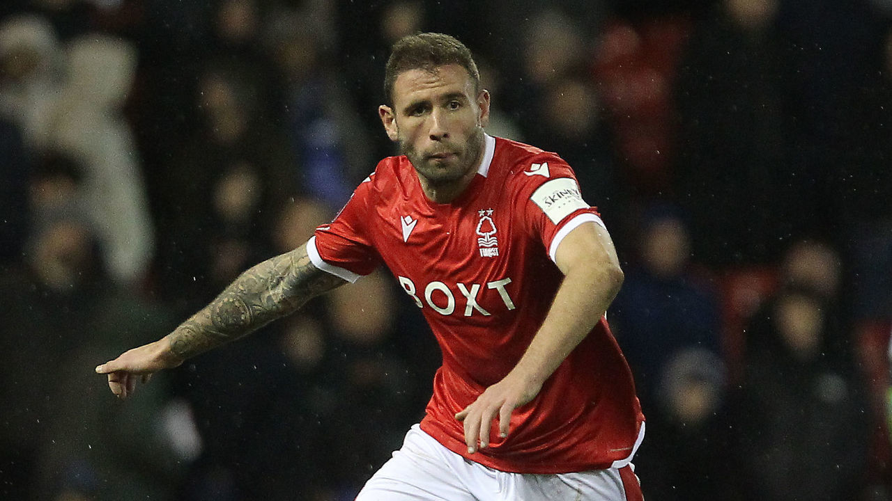 NOTTINGHAM, ENGLAND - FEBRUARY 06: Nottingham Forest's Steve Cook during the Emirates FA Cup Fourth Round match between Nottingham Forest and Leicester City at City Ground on February 6, 2022 in Nottingham, England.