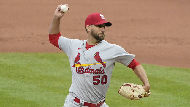 KANSAS CITY, MISSOURI - MAY 04: Adam Wainwright #50 of the St. Louis Cardinals throws in the seventh inning against the Kansas City Royals at Kauffman Stadium on May 04, 2022 in Kansas City, Missouri.
