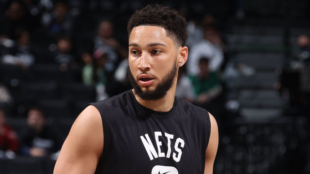 BROOKLYN, NY - APRIL 23: Ben Simmons #10 of the Brooklyn Nets looks on before the game against the Boston Celtics during Round 1 Game 3 of the 2022 NBA Playoffs on April 23, 2022 at Barclays Center in Brooklyn, New York. Mandatory Copyright Notice: Copyright 2022 NBAE