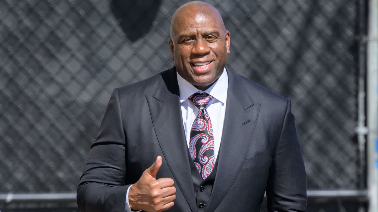 LOS ANGELES, CA - APRIL 21: Magic Johnson is seen at "Jimmy Kimmel Live" on April 21, 2022 in Los Angeles, California.