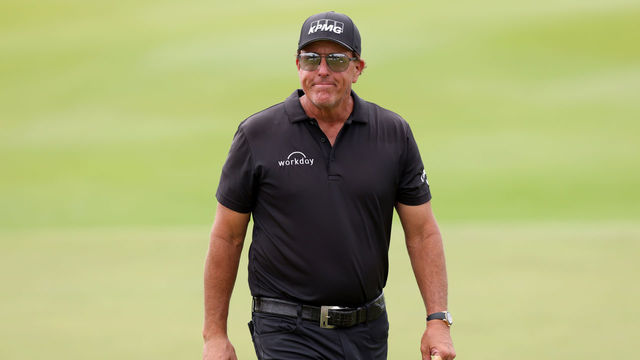 AL MUROOJ, SAUDI ARABIA - FEBRUARY 04: Phil Mickelson of the United States reacts on the 9th hole during day two of the PIF Saudi International at Royal Greens Golf & Country Club on February 4, 2022 in Al Murooj, Saudi Arabia.