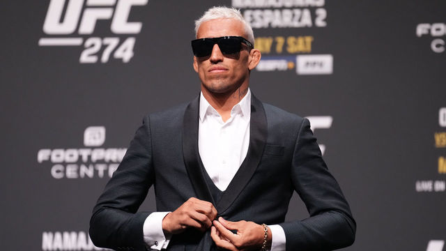 PHOENIX, ARIZONA - MAY 05: Charles Oliveira of Brazil is seen on stage during the UFC 274 press conference at Arizona Federal Theatre on May 05, 2022 in Phoenix, Arizona.