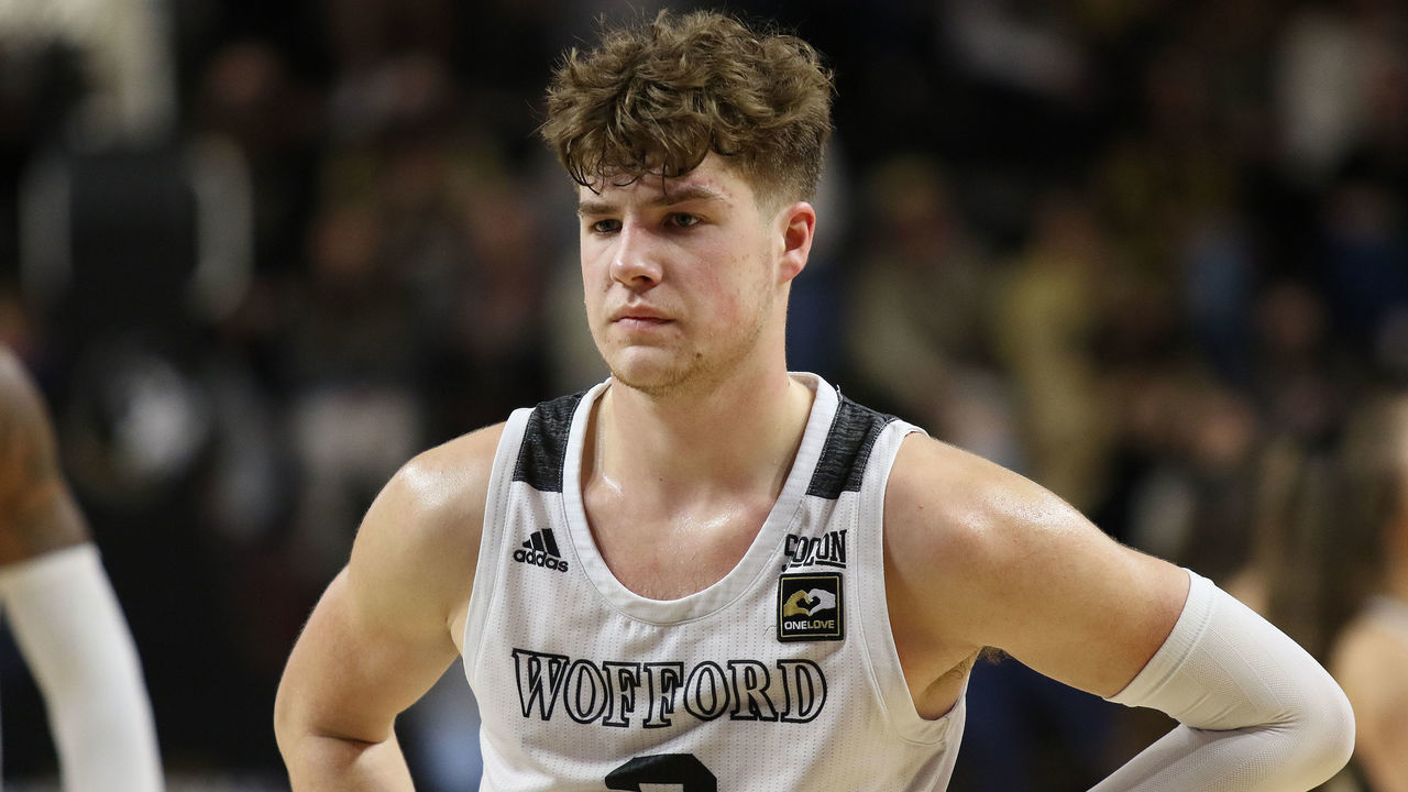 SPARTANBURG,SC - JANUARY 22: Wofford guard Max Klesmit (2) during a college basketball game between the Furman Paladins and the Wofford Terriers on January 22, 2022 at Jerry Richardson Indoor Stadium in Spartanburg, S.C.