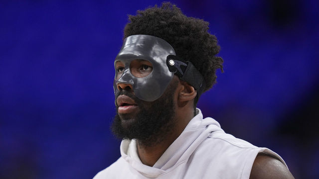 PHILADELPHIA, PA - MAY 06: Joel Embiid #21 of the Philadelphia 76ers looks on prior Game Three of the 2022 NBA Playoffs Eastern Conference Semifinals against the Miami Heat at the Wells Fargo Center on May 6, 2022 in Philadelphia, Pennsylvania.