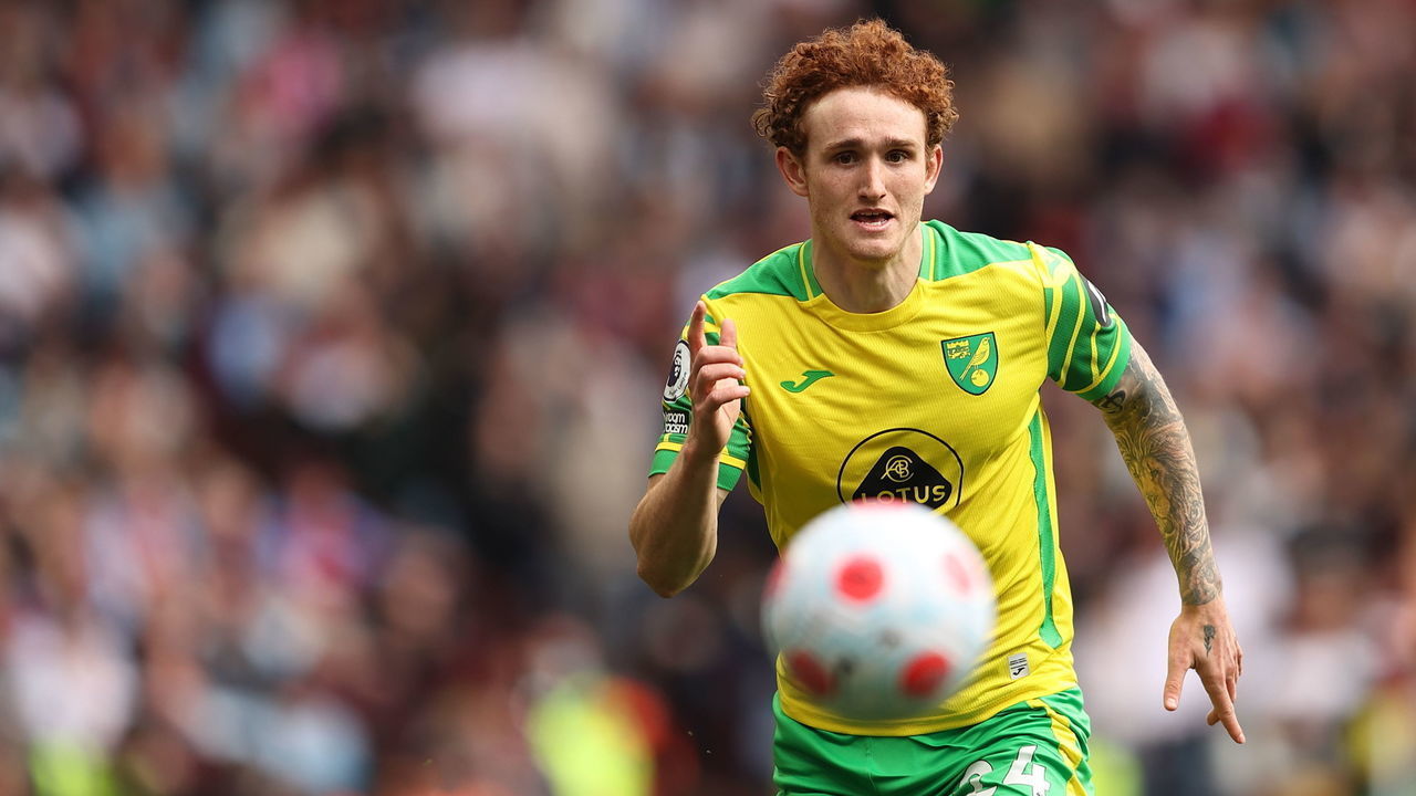 BIRMINGHAM, ENGLAND - APRIL 30: Josh Sargent of Norwich City during the Premier League match between Aston Villa and Norwich City at Villa Park on April 30, 2022 in Birmingham, United Kingdom.