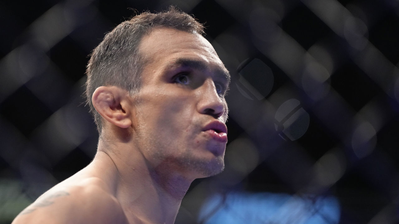 PHOENIX, ARIZONA - MAY 07: Tony Ferguson prepares to fight Michael Chandler in a lightweight fight during the UFC 274 event at Footprint Center on May 07, 2022 in Phoenix, Arizona.