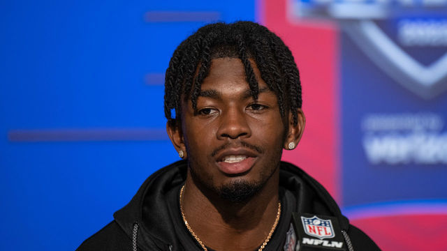 INDIANAPOLIS, IN - MARCH 02: Clemson wide receiver Justyn Ross answers questions from the media during the NFL Scouting Combine on March 2, 2022, at the Indiana Convention Center in Indianapolis, IN.