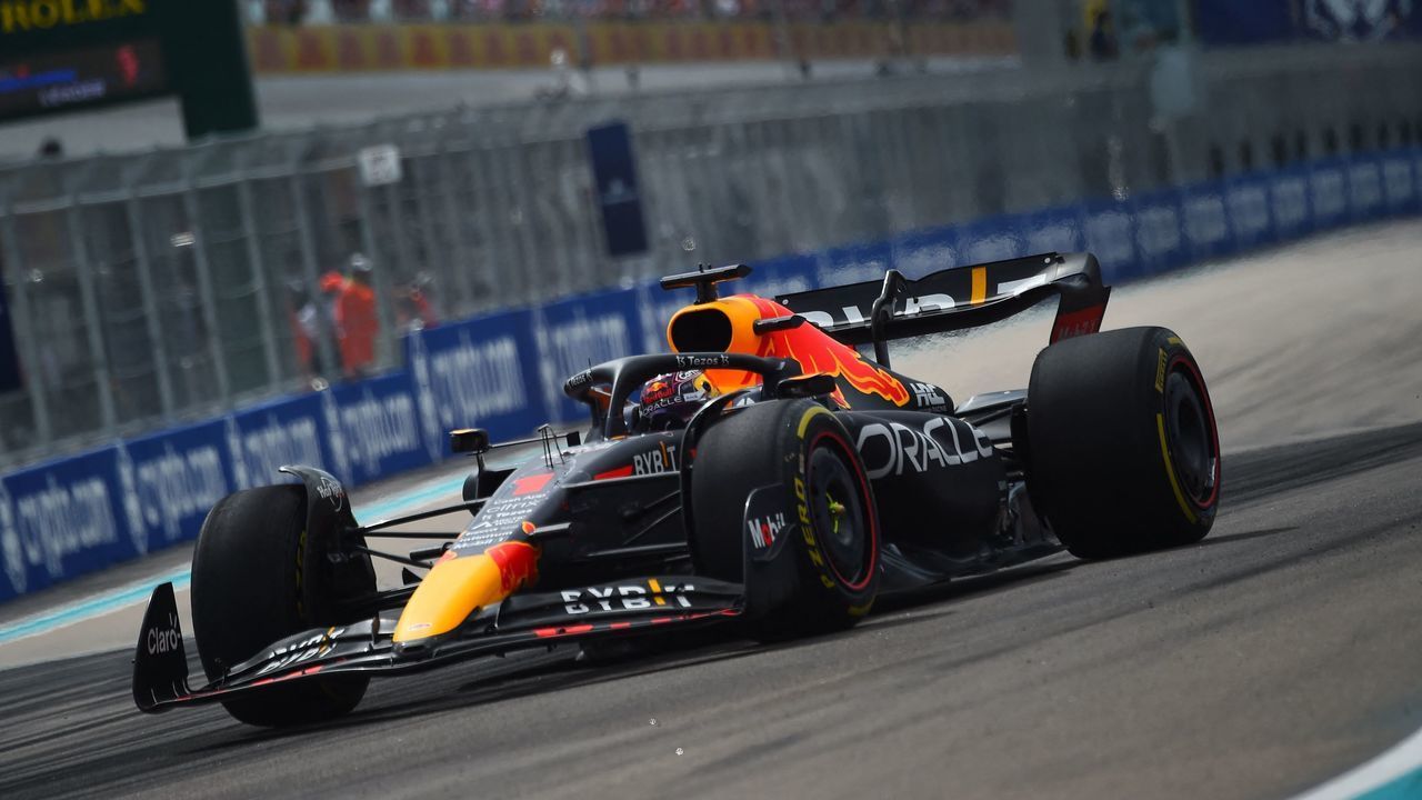 Red Bull Racing's Dutch driver Max Verstappen races during the Miami Formula One Grand Prix at the Miami International Autodrome in Miami Gardens, Florida, on May 8, 2022.