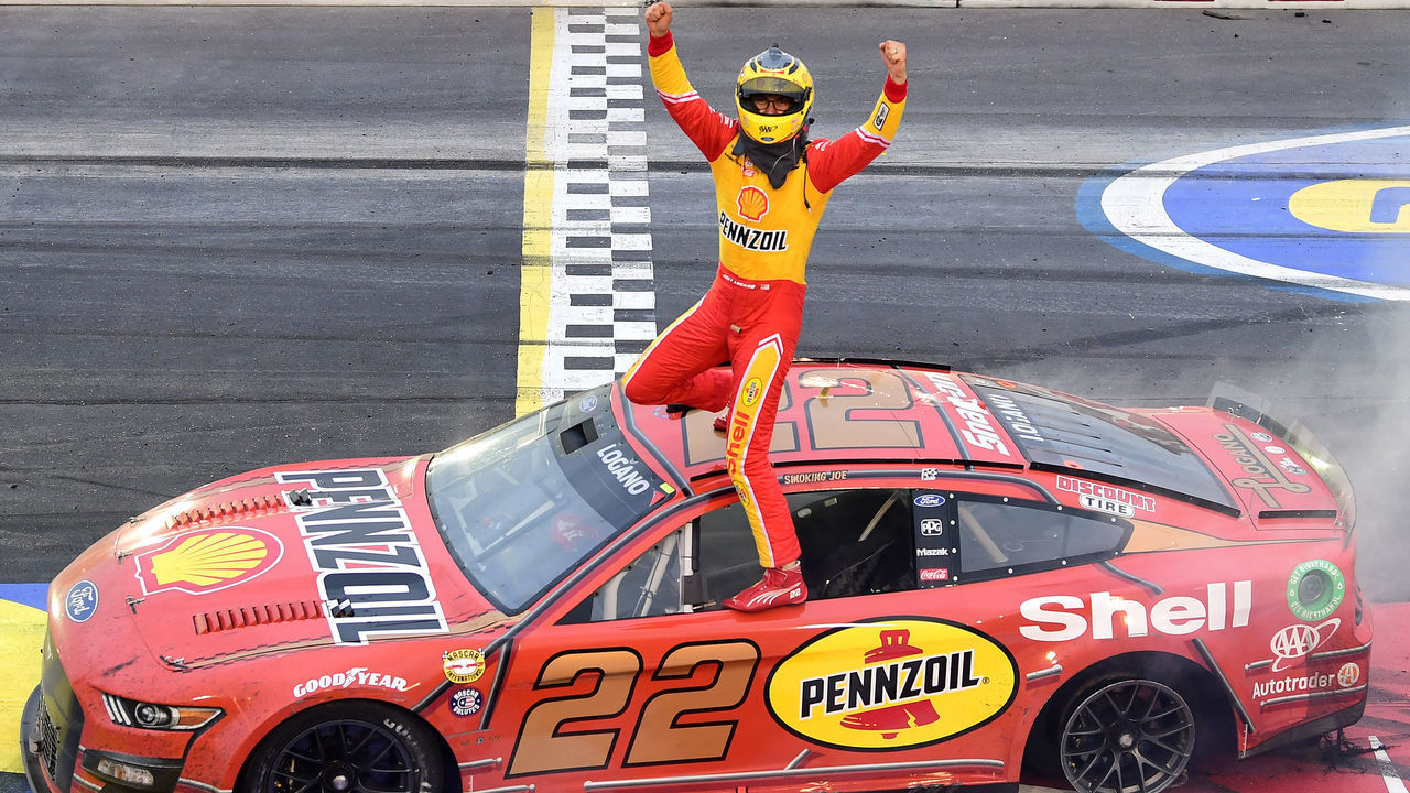 DARLINGTON, SOUTH CAROLINA - MAY 08: Joey Logano, driver of the #22 Shell Pennzoil Ford, celebrates after winning the NASCAR Cup Series Goodyear 400 at Darlington Raceway on May 08, 2022 in Darlington, South Carolina.