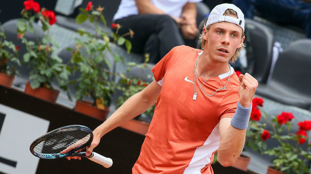 ROME, ITALY - MAY 09: Denis Shapovalov of Canada reacts against Lorenzo Sonego of Italy during their Men's Singles first round match on day two of the Internazionali BNL D'Italia at Foro Italico on May 09, 2022 in Rome, Italy.