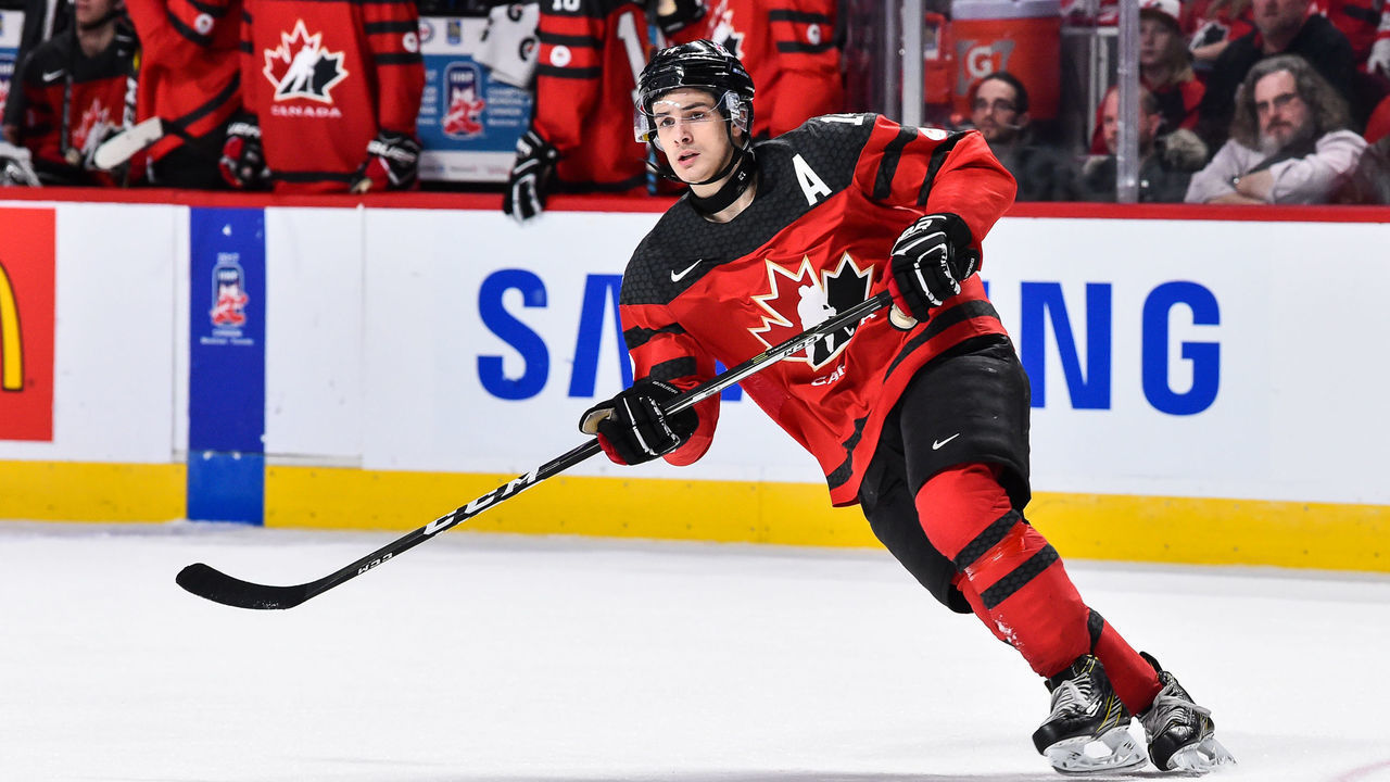 MONTREAL, QC - JANUARY 04: Mathew Barzal #14 of Team Canada skates during the 2017 IIHF World Junior Championship semifinal game against Team Sweden at the Bell Centre on January 4, 2017 in Montreal, Quebec, Canada. Team Canada defeated Team Sweden 5-2 and move on to the gold medal round.