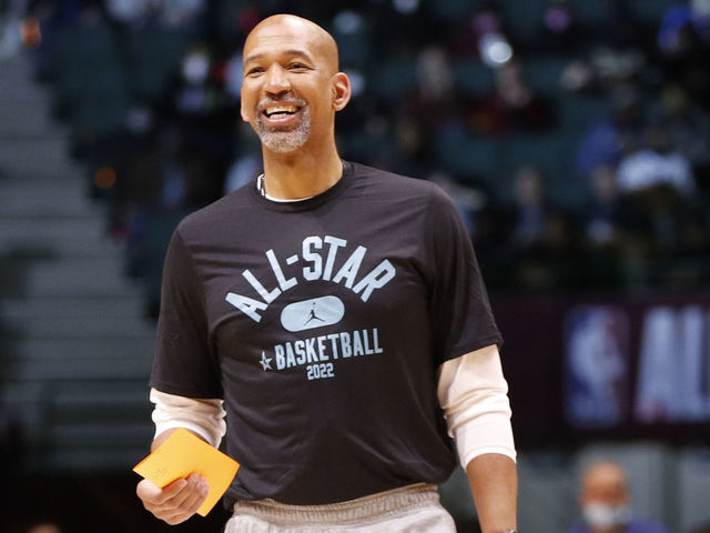 CLEVELAND, OH - FEBRUARY 19: Head Coach Monty Williams of Team LeBron smiles during NBA All Star Practice as part of 2022 NBA All Star Weekend on Saturday, February 19, 2022 at Wolstein Center in Cleveland, Ohio. NOTE TO USER: User expressly acknowledges and agrees that, by downloading and/or using this Photograph, user is consenting to the terms and conditions of the Getty Images License Agreement. Mandatory Copyright Notice: Copyright 2022 NBAE