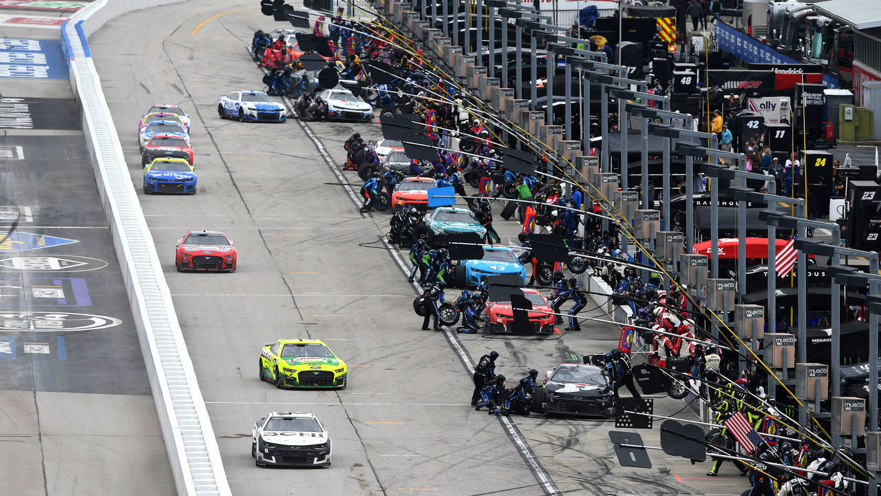 DARLINGTON, SOUTH CAROLINA - MAY 08: A general view of pit road during the NASCAR Cup Series Goodyear 400 at Darlington Raceway on May 08, 2022 in Darlington, South Carolina.