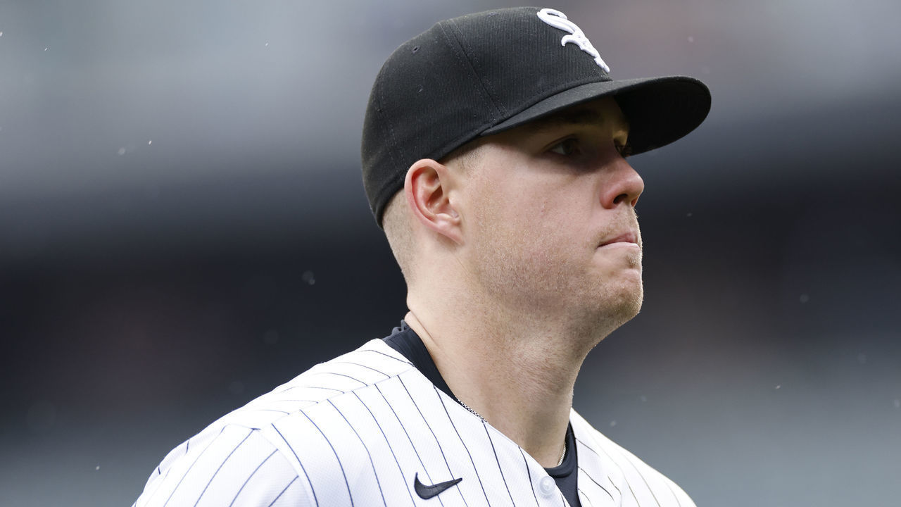 CHICAGO, IL - APRIL 28: Chicago White Sox right fielder Gavin Sheets (32) looks on during an MLB game against the Kansas City Royals on April 28, 2022 at Guaranteed Rate Field in Chicago, Illinois.