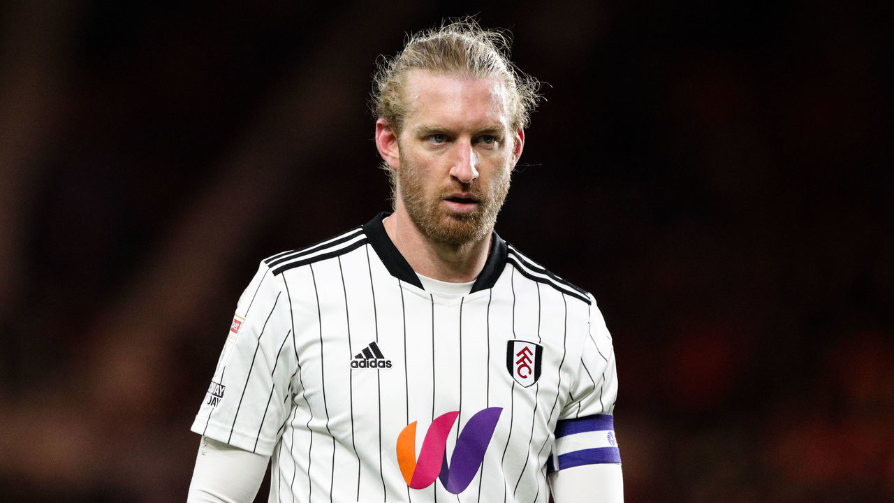 MIDDLESBROUGH, ENGLAND - APRIL 06: Fulhams captain Tim Ream in action during the Sky Bet Championship match between Middlesbrough and Fulham at Riverside Stadium on April 6, 2022 in Middlesbrough, England.