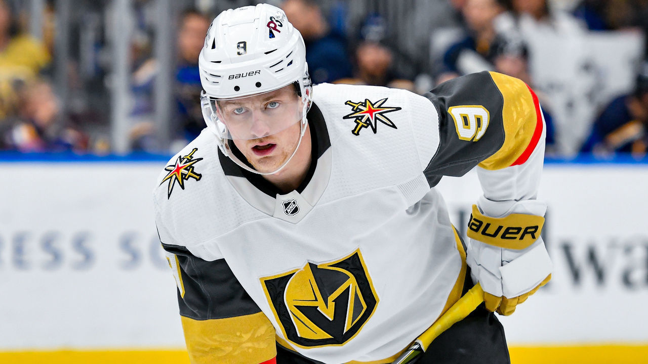 ST. LOUIS, MO - APRIL 29: Vegas Golden Knights center Jack Eichel (9) during a game between the Vegas Golden Knights and the St. Louis Blues on April 29, 2022, at the Enterprise Center in St. Louis MO