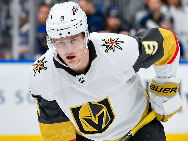 ST. LOUIS, MO - APRIL 29: Vegas Golden Knights center Jack Eichel (9) during a game between the Vegas Golden Knights and the St. Louis Blues on April 29, 2022, at the Enterprise Center in St. Louis MO