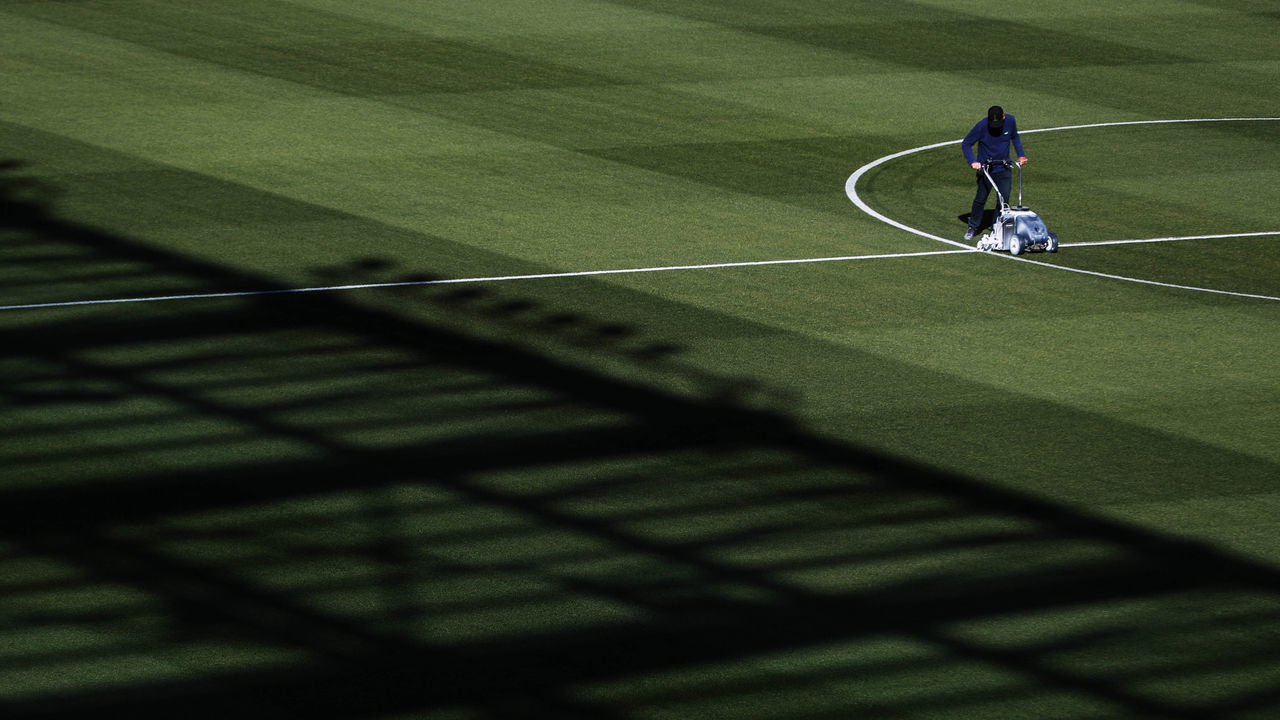 PARIS, FRANCE - JUNE 08: General view inside the stadium as grounds staff prepare the pitch during Day 2 of the FIFA Women's World Cup France 2019 at Stade des Alpes on June 08, 2019 in Grenoble, France.