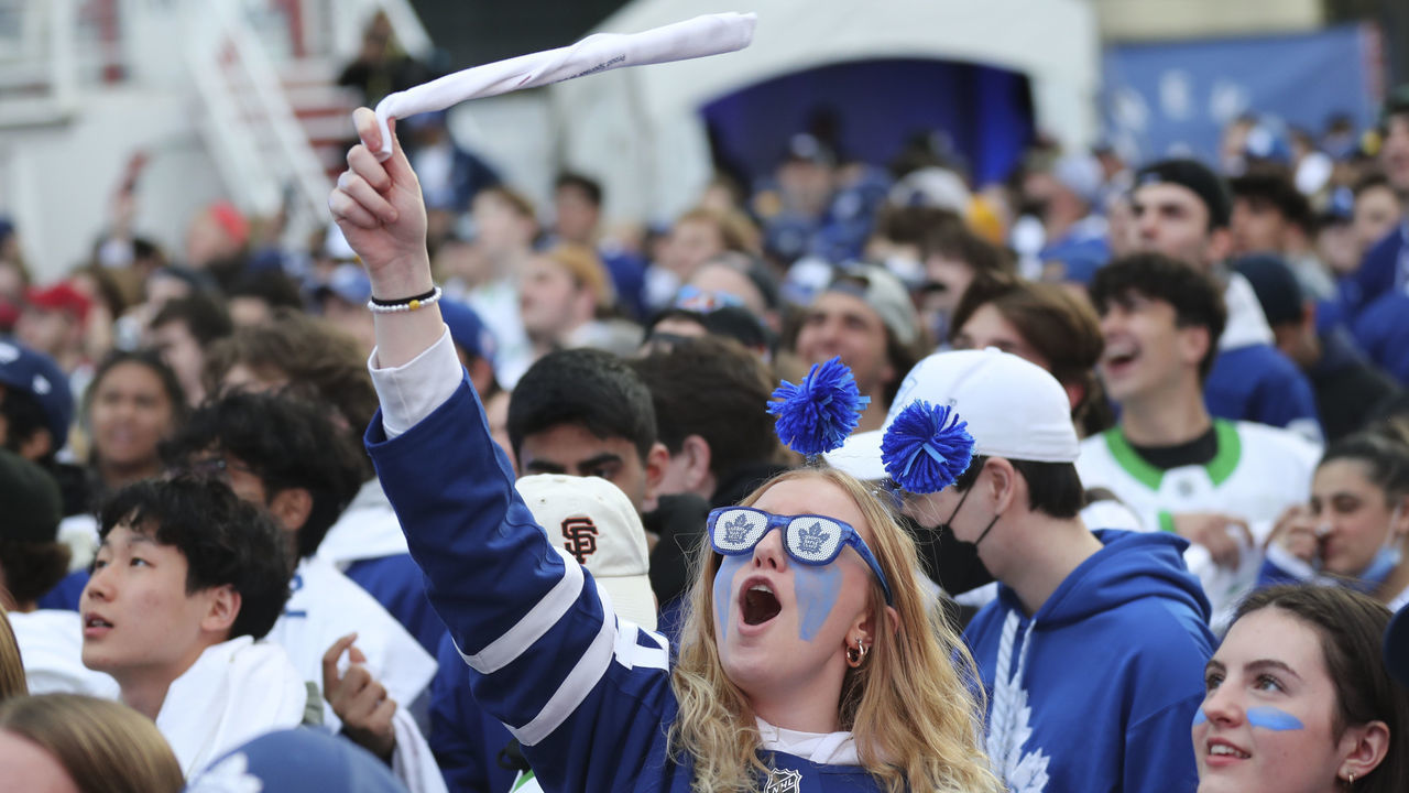 TORONTO, ON - May 10 Isabelle MacLean cheers in Maple Leaf Square. The Toronto Maple Leafs took on the Tampa Bay Lightning in NHL hockey action at the Scotiabank Arena in Toronto. This is the fifth game of the first round of playoffs May 10 2022 (Richard Lautens/Toronto Star via Getty Images)