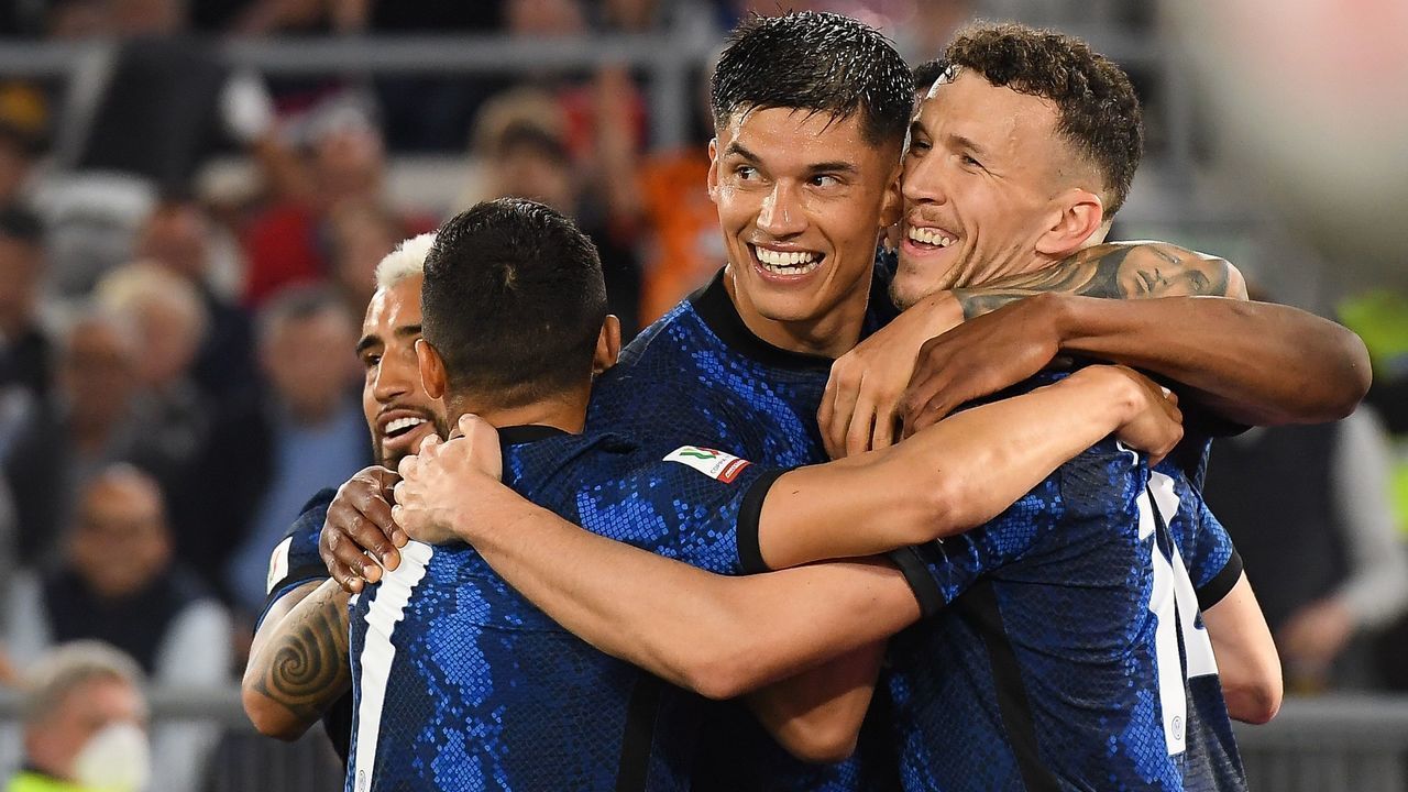 ROME, ITALY - MAY 11: Ivan Perisic of FC Internazionale celebrates after scoring goal 2-3 during the Coppa Italia Final match between Juventus and FC Internazionale at Stadio Olimpico on May 11, 2022 in Rome, Italy.