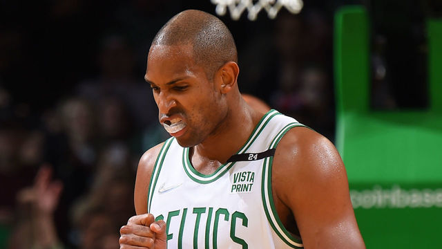BOSTON, MA - MAY 11: Al Horford #42 of the Boston Celtics celebrates against the Milwaukee Bucks during Game 5 of the 2022 NBA Playoffs Eastern Conference Semifinals on May 11, 2022 at the TD Garden in Boston, Massachusetts. Mandatory Copyright Notice: Copyright 2022 NBAE