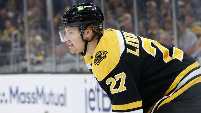 BOSTON, MA - APRIL 23: Boston Bruins defenseman Hampus Lindholm (27) during a game between the Boston Bruins and the New York Rangers on April 23, 2022, at TD Garden in Boston, Massachusetts.