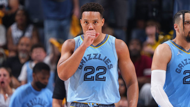 MEMPHIS, TN - May 11: Desmond Bane #22 of the Memphis Grizzlies looks on during Game 5 of the 2022 NBA Playoffs Western Conference Semifinals against the Golden State Warriors on May 11, 2022 at FedExForum in Memphis, Tennessee. Mandatory Copyright Notice: Copyright 2022 NBAE