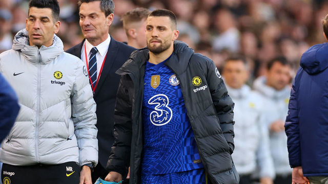 LEEDS, ENGLAND - MAY 11: Mateo Kovacic of Chelsea goes off with an ice pack on his ankle during the Premier League match between Leeds United and Chelsea at Elland Road on May 11, 2022 in Leeds, United Kingdom.