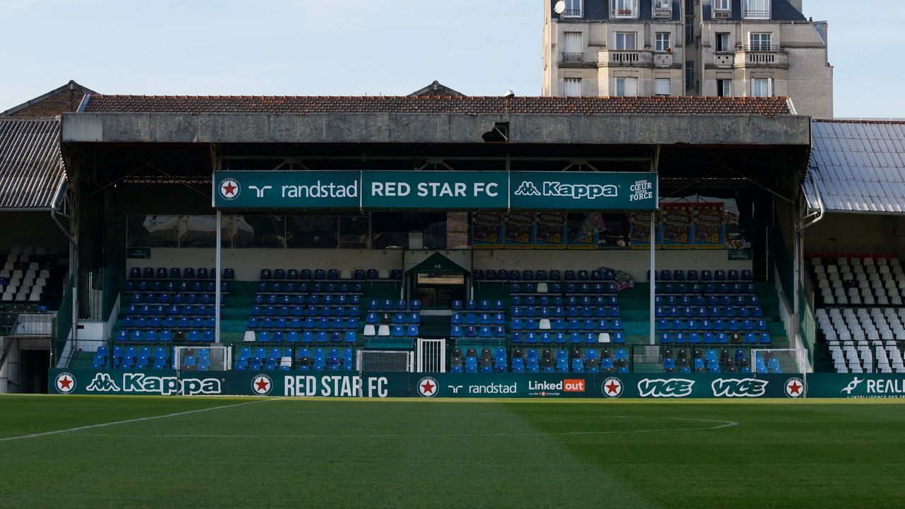 This picture shows the Red Star football club's Bauer Stadium under renovation works in Saint-Ouen, north of Paris, on November 18, 2021.