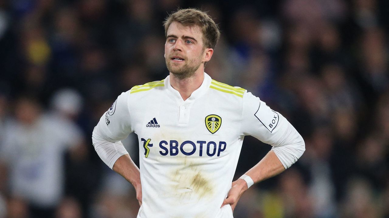 Leeds United's English striker Patrick Bamford reacts after missing a chance during the English Premier League football match between Leeds United and Aston Villa at Elland Road in Leeds, northern England on March 10, 2022. - RESTRICTED TO EDITORIAL USE. No use with unauthorized audio, video, data, fixture lists, club/league logos or 'live' services. Online in-match use limited to 120 images. An additional 40 images may be used in extra time. No video emulation. Social media in-match use limited to 120 images. An additional 40 images may be used in extra time. No use in betting publications, games or single club/league/player publications.