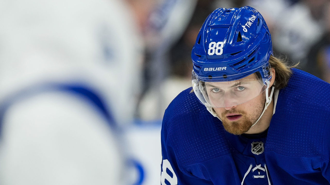 TORONTO, ON - MAY 10: William Nylander #88 of the Toronto Maple Leafs looks on against the Tampa Bay Lightning during the third period in Game Five of the First Round of the 2022 Stanley Cup Playoffs at the Scotiabank Arena on May 10, 2022 in Toronto, Ontario, Canada.