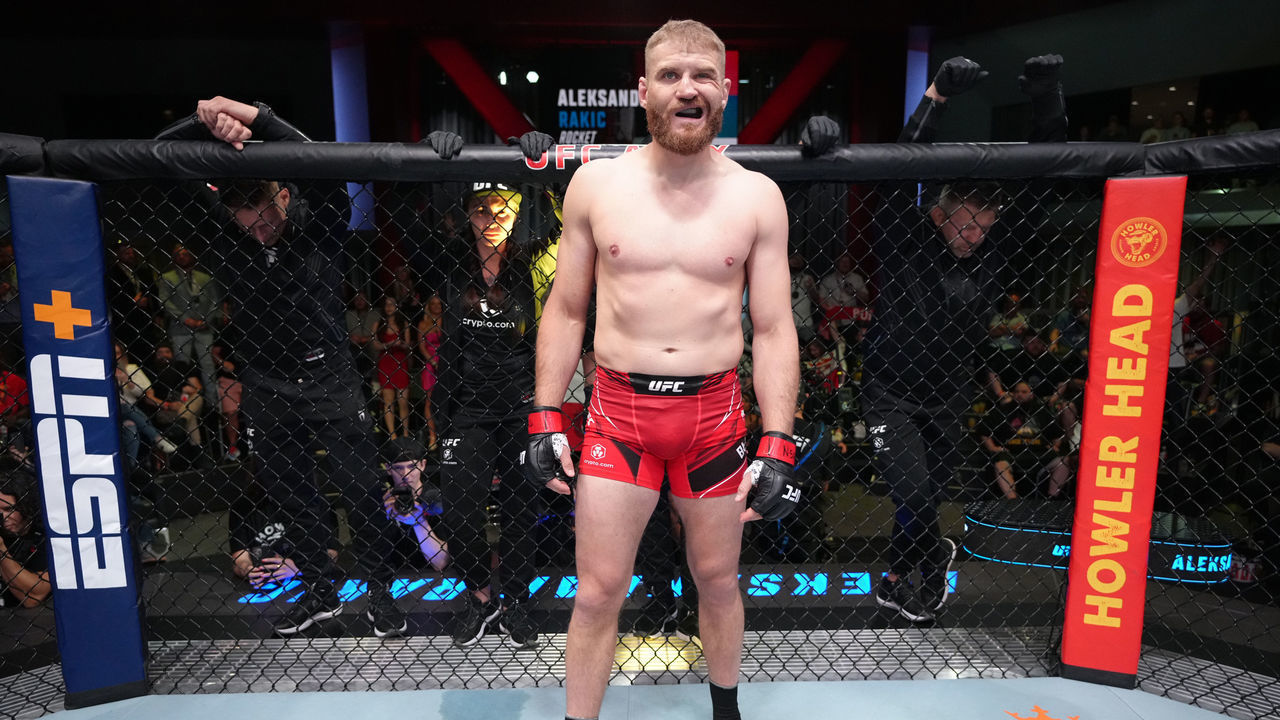 LAS VEGAS, NEVADA - MAY 14: Jan Blachowicz of Poland prepares to fight Aleksandar Rakic of Austria in a light heavyweight fight during the UFC Fight Night event at UFC APEX on May 14, 2022 in Las Vegas, Nevada.