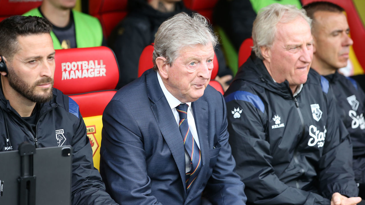 WATFORD, ENGLAND - MAY 15: Watford Manager Roy Hodgson ahead of Premier League match between Watford and Leicester City at Vicarage Road on May 15, 2022 in Watford, United Kingdom.