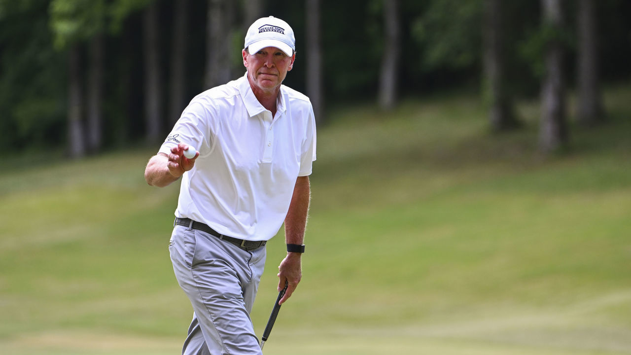 BIRMINGHAM, AL - MAY 15: Steve Stricker at the fifth green during the final round of the PGA TOUR Champions Regions Tradition at Greystone Golf and Country Club on May 15, 2022 in Birmingham, Alabama.