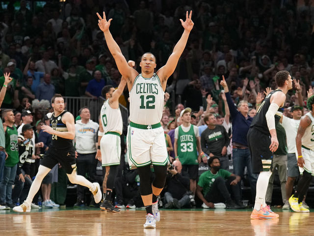 BOSTON, MA - MAY 15: Grant Williams #12 of the Boston Celtics celebrates during Game 7 of the 2022 NBA Playoffs Eastern Conference Semifinals on May 15, 2022 at TD Garden in Boston, Massachusets. NOTE TO USER: User expressly acknowledges and agrees that, by downloading and/or using this Photograph, user is consenting to the terms and conditions of the Getty Images License Agreement. Mandatory Copyright Notice: Copyright 2022 NBAE