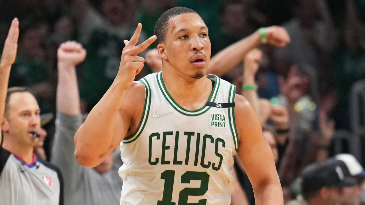 BOSTON, MA - MAY 15: Grant Williams #12 of the Boston Celtics reacts during Game 7 of the 2022 NBA Playoffs Eastern Conference Semifinals on May 15, 2022 at TD Garden in Boston, Massachusets. NOTE TO USER: User expressly acknowledges and agrees that, by downloading and/or using this Photograph, user is consenting to the terms and conditions of the Getty Images License Agreement. Mandatory Copyright Notice: Copyright 2022 NBAE
