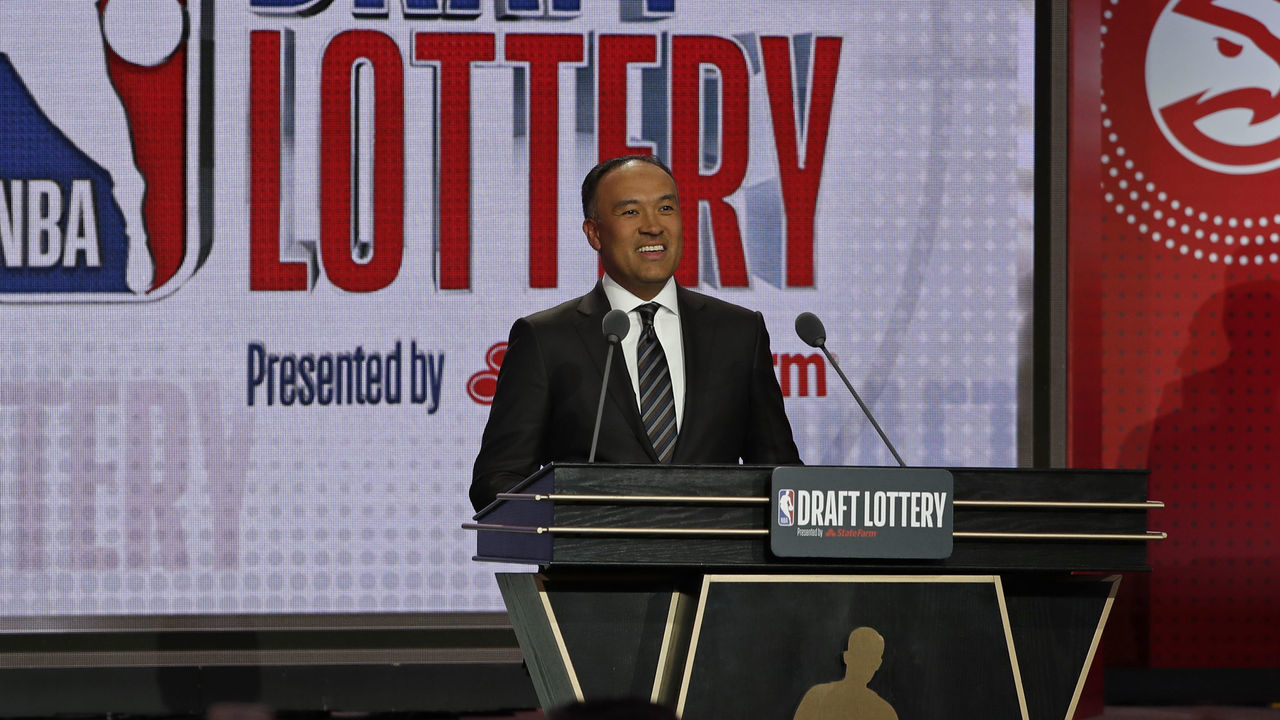 CHICAGO, IL - MAY 14: Deputy Commissioner of the NBA, Mark Tatum takes the stage at the 2019 NBA Draft Lottery on May 14, 2019 at the Chicago Hilton in Chicago, Illinois. NOTE TO USER: User expressly acknowledges and agrees that, by downloading and/or using this photograph, user is consenting to the terms and conditions of the Getty Images License Agreement. Mandatory Copyright Notice: Copyright 2019 NBAE