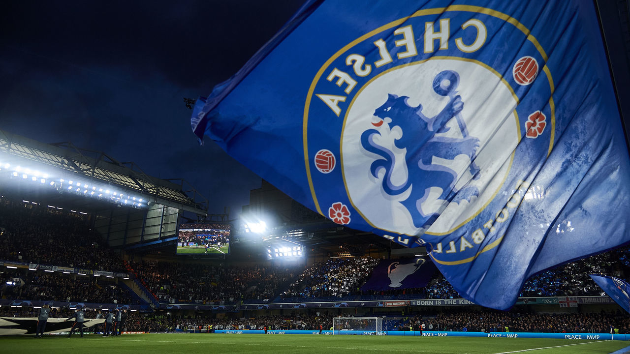 Chelsea flag prior the UEFA Champions League Quarter Final Leg One match between Chelsea FC and Real Madrid at Stamford Bridge on April 6, 2022 in London, United Kingdom.