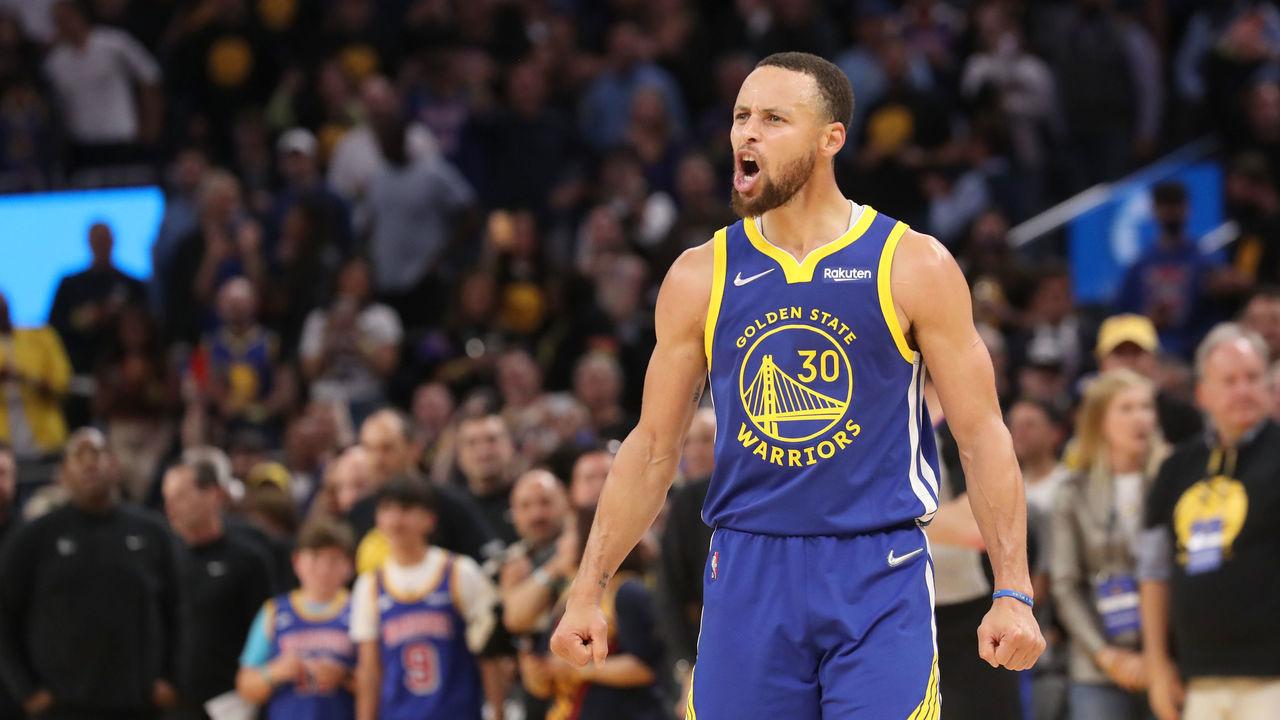 San Francisco, CA - MAY 13: Stephen Curry #30 of the Golden State Warriors celebrates after Game 6 of the 2022 NBA Playoffs Western Conference Semifinals on May 13, 2021 at Chase Center in San Francisco, California. Mandatory Copyright Notice: Copyright 2021 NBAE