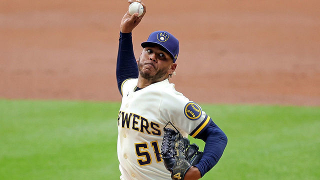 MILWAUKEE, WISCONSIN - MAY 16: Freddy Peralta #51 of the Milwaukee Brewers throws a pitch during the second inning against the Atlanta Braves at American Family Field on May 16, 2022 in Milwaukee, Wisconsin.
