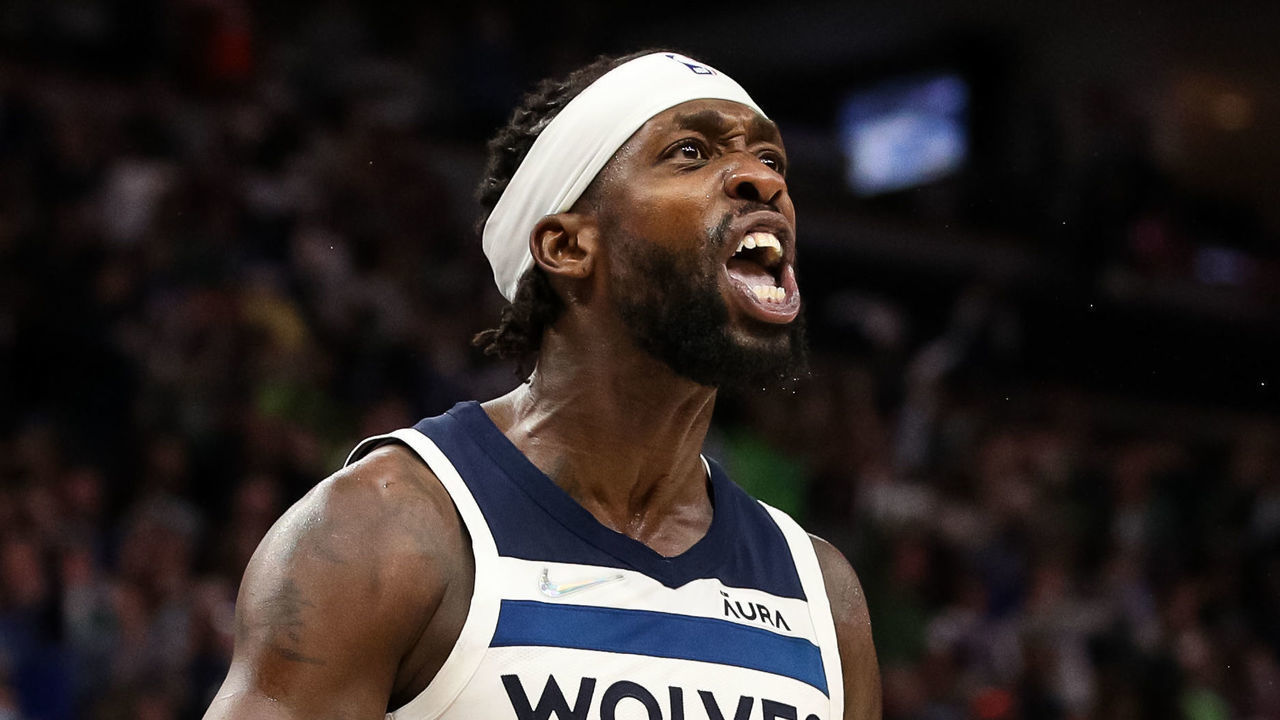 MINNEAPOLIS, MN - APRIL 12: Patrick Beverley #22 of the Minnesota Timberwolves celebrates after a foul call against the Los Angeles Clippers in the fourth quarter during a Play-In Tournament game at Target Center on April 12, 2022 in Minneapolis, Minnesota. The Timberwolves won 109-104 to advance to the NBA Playoffs.