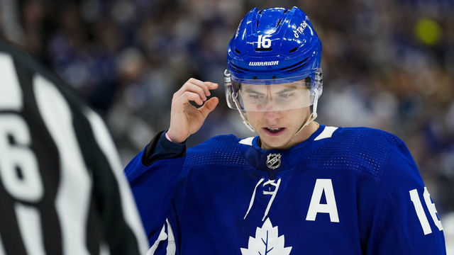 TORONTO, ON - MAY 10: Mitchell Marner #16 of the Toronto Maple Leafs looks on against the Tampa Bay Lightning during the third period in Game Five of the First Round of the 2022 Stanley Cup Playoffs at the Scotiabank Arena on May 10, 2022 in Toronto, Ontario, Canada.