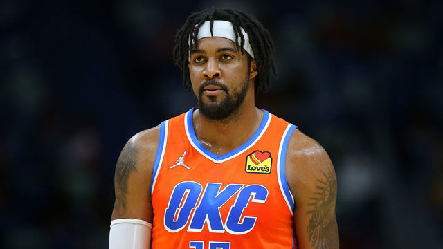 NEW ORLEANS, LOUISIANA - NOVEMBER 10: Derrick Favors #15 of the Oklahoma City Thunder reacts against the New Orleans Pelicans during a game at the Smoothie King Center on November 10, 2021 in New Orleans, Louisiana.