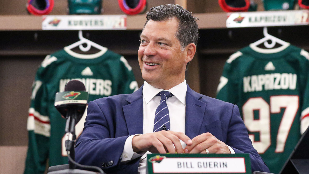 ST. PAUL, MINNESOTA - JULY 24: General Manager Bill Guerin of the Minnesota Wild smiles during rounds 2-7 of the 2021 NHL Entry Draft at TRIA Rink on July 24, 2021 in St. Paul, Minnesota.