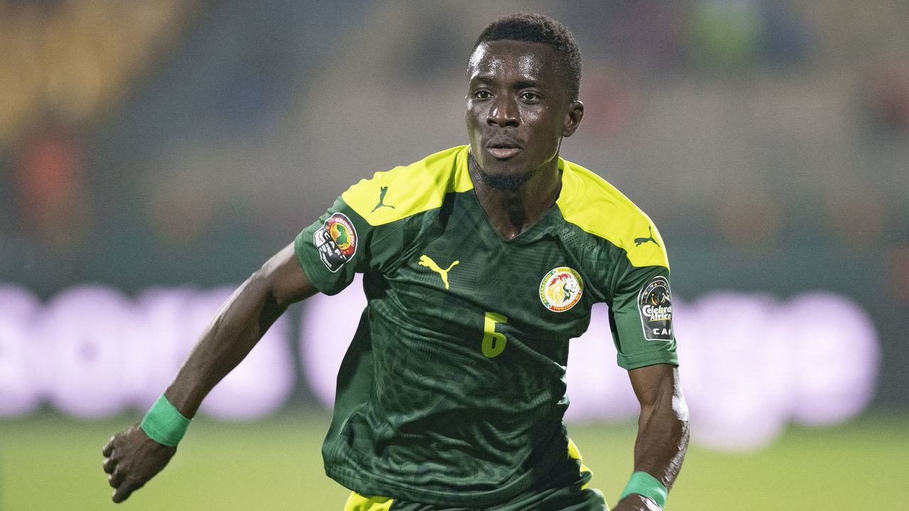 YAOUNDE, CAMEROON - JANUARY 30: IDRISSA GUEYE of Senegal during the Africa Cup of Nations (CAN) 2021 quarter-final football match between Senegal and Equatorial Guinea at Stade Ahmadou Ahidjo in Yaounde on January 30, 2022.