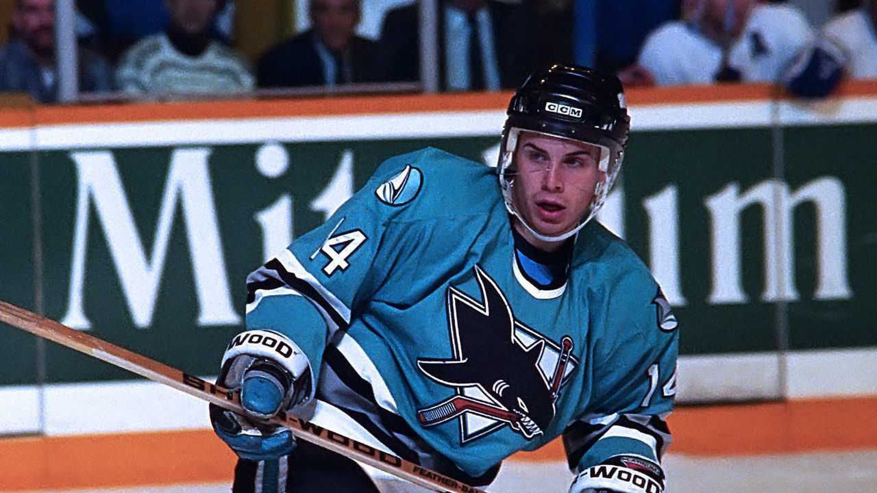 TORONTO, ON - MARCH 24: Ray Whitney #14 of the San Jose Sharks skates against the Toronto Maple Leafs during NHL game action on March 24, 1994 at Maple Leaf Gardens in Toronto, Ontario, Canada.