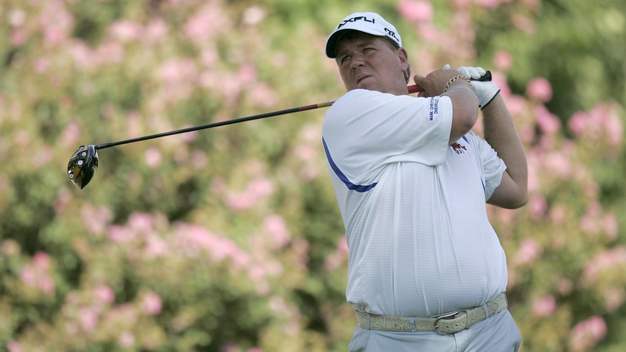 John Daly on No. 9 tee during Round 1 of the 89th PGA Championship held at Southern Hills Golf Club in Tulsa, Oklahoma. Thursday, August 9, 2007.