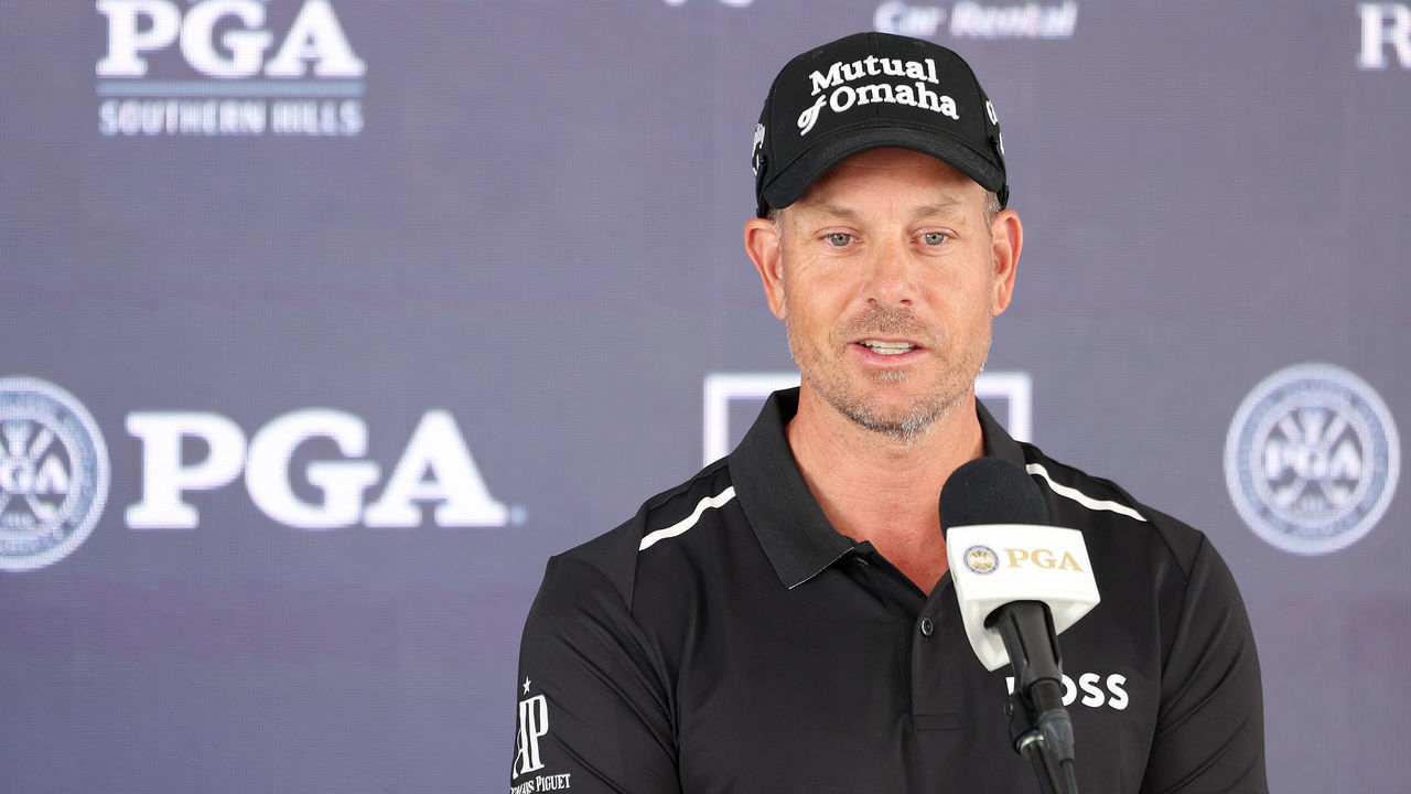 TULSA, OKLAHOMA - MAY 18: Henrik Stenson of Sweden speaks during a press conference during a practice round prior to the start of the 2022 PGA Championship at Southern Hills Country Club on May 18, 2022 in Tulsa, Oklahoma.