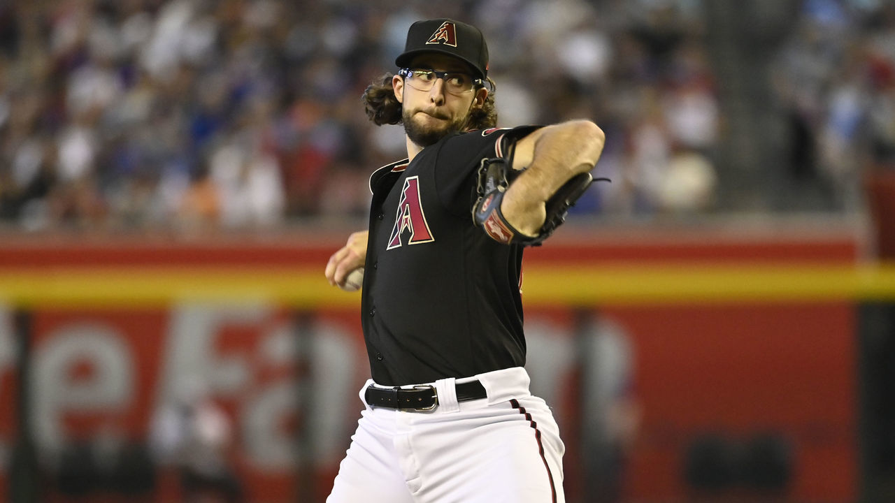 PHOENIX, ARIZONA - MAY 14: Zac Gallen #23 of the Arizona Diamondbacks pitches against the Chicago Cubs during the second inning of the MLB game at Chase Field on May 14, 2022 in Phoenix, Arizona.